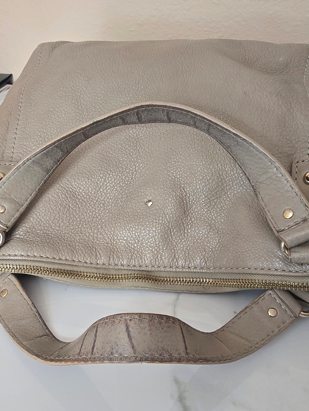 Kate Spade New York Pebbled Leather Satchel Crossbody Taupe Beige Bag - Picture 7 of 10